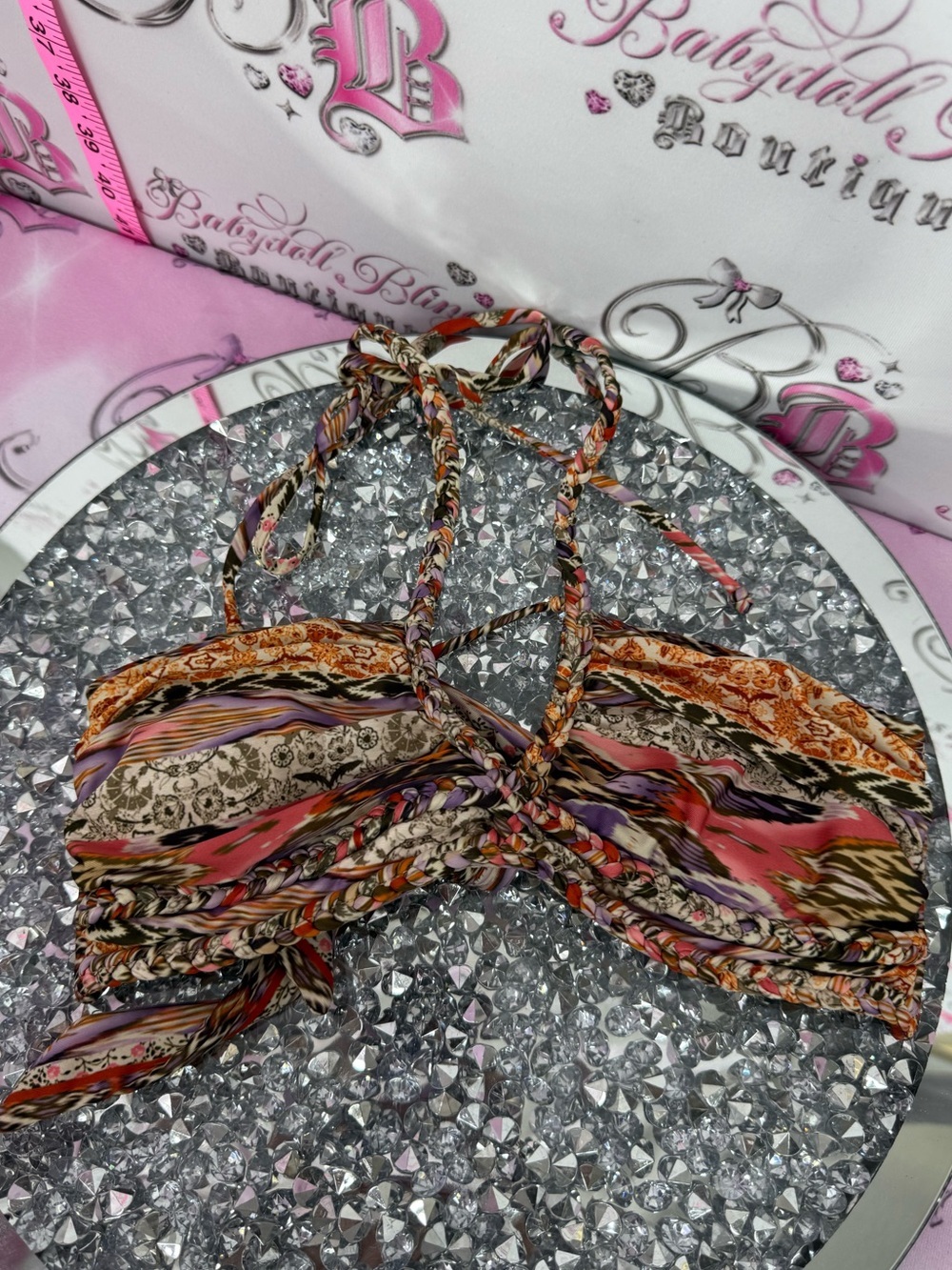 Sky bikini top Pink Orange Multicolor Braided Halter Bikini Top braided